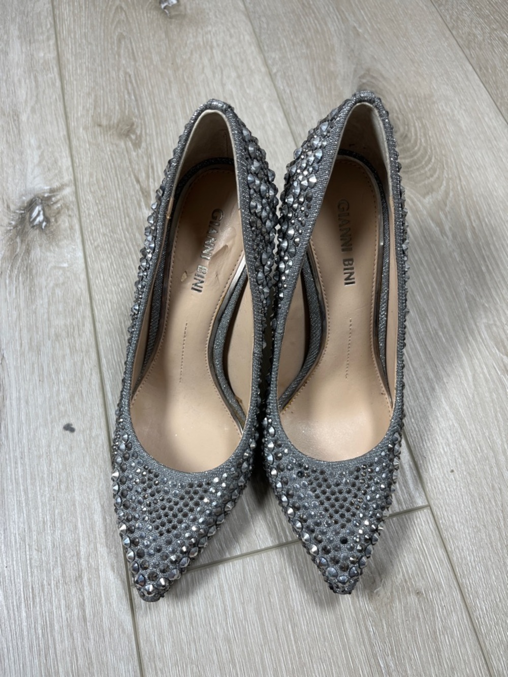 Gianni Bini Silver Crystal-Stud Pointed Toe Heels